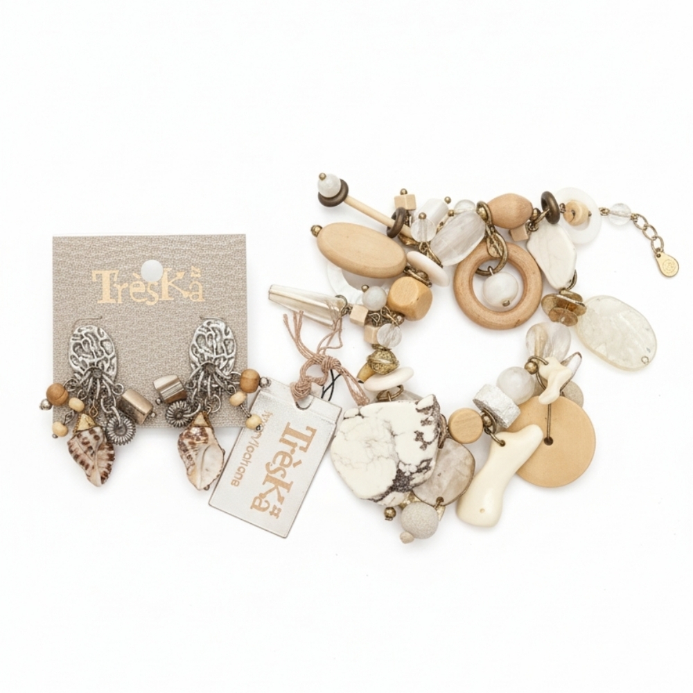 Treska Collection Women's Cream and Silver Natural Bracelet Set